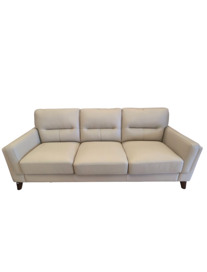 Cream Leather Sofa w/ Wooden Legs