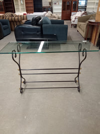 48"W Glass and Wrought Iron Console Table