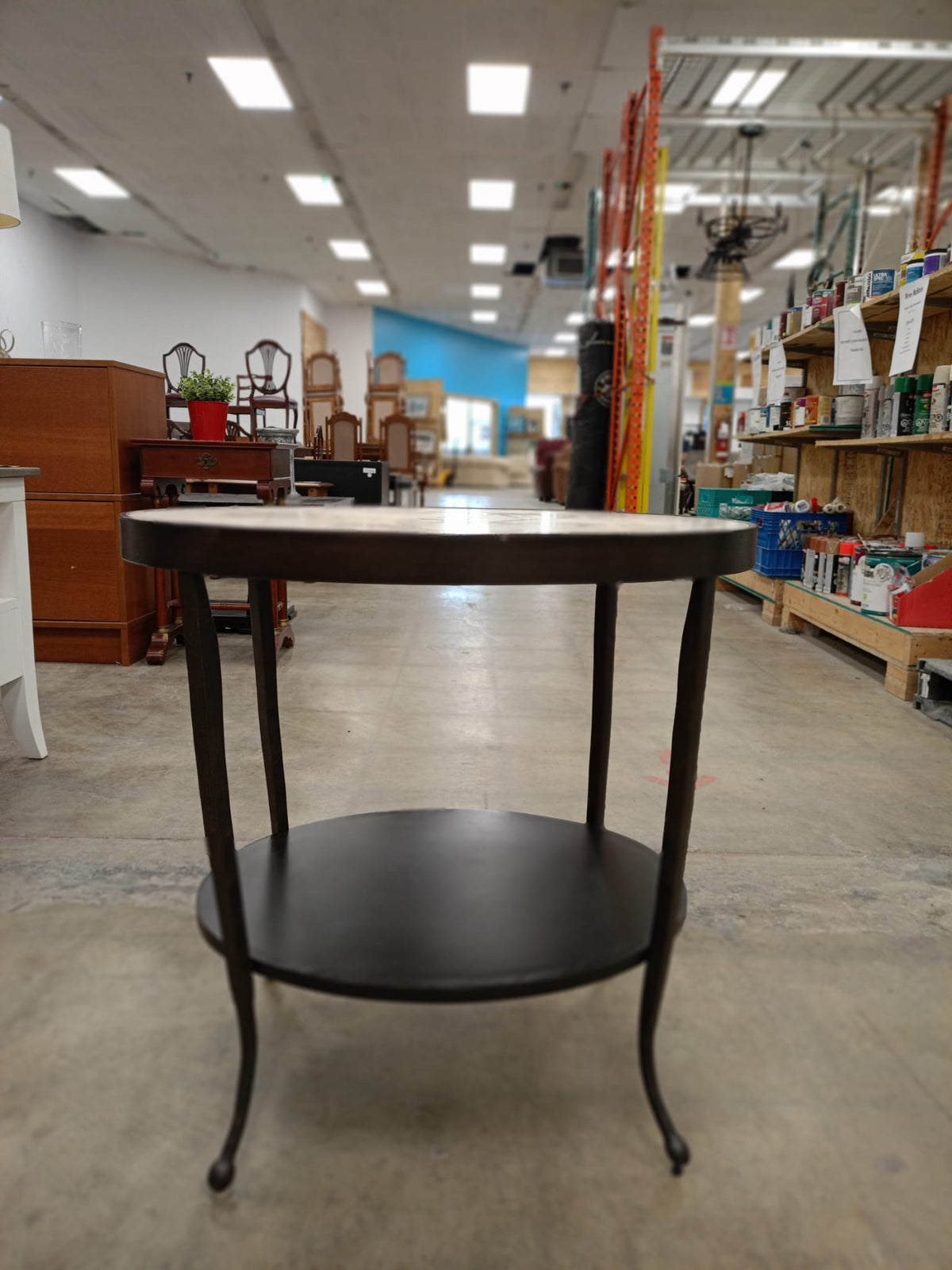 2-Tiered Round Side Table with Faux Marble Top