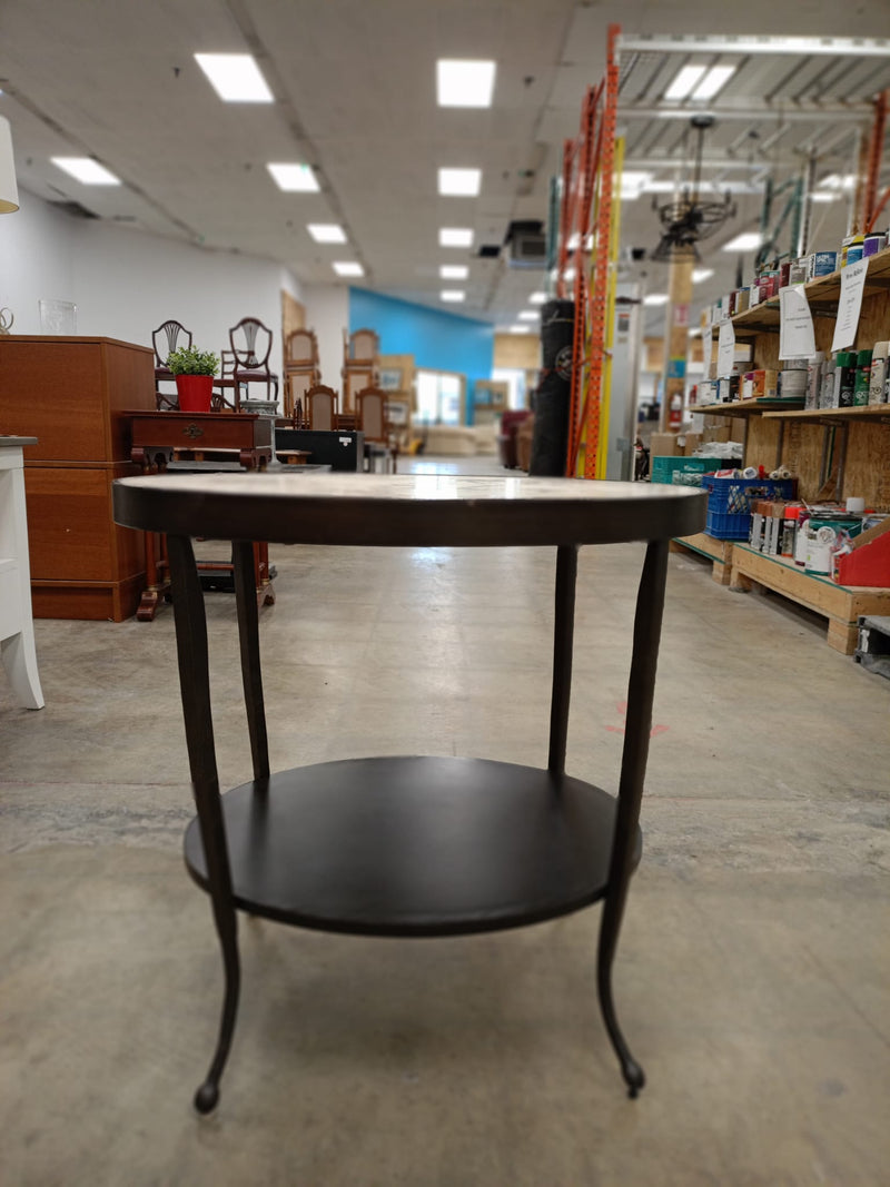 2-Tiered Round Side Table with Faux Marble Top