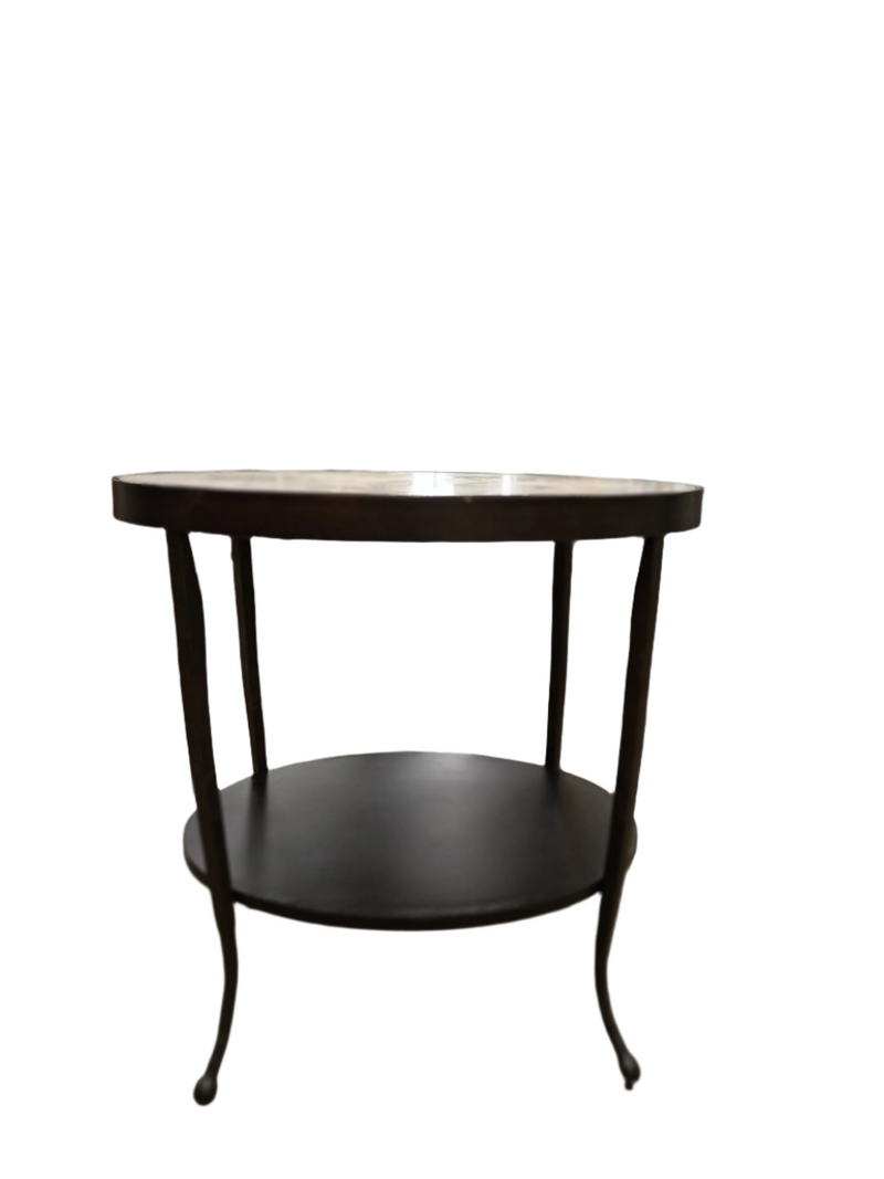 2-Tiered Round Side Table with Faux Marble Top