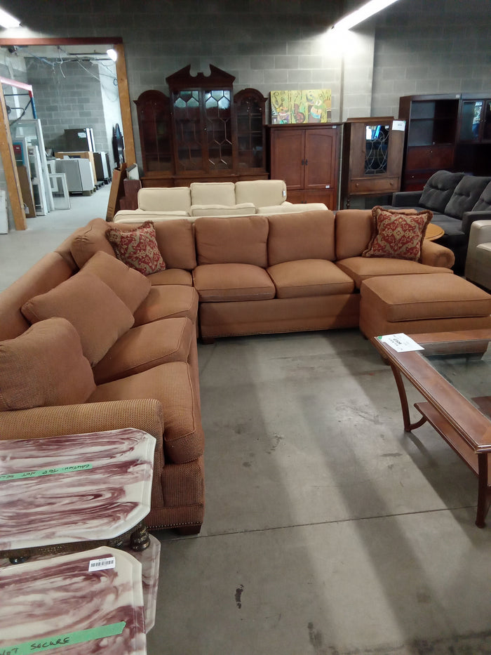 114" W Orange Woven Sectional Sofa