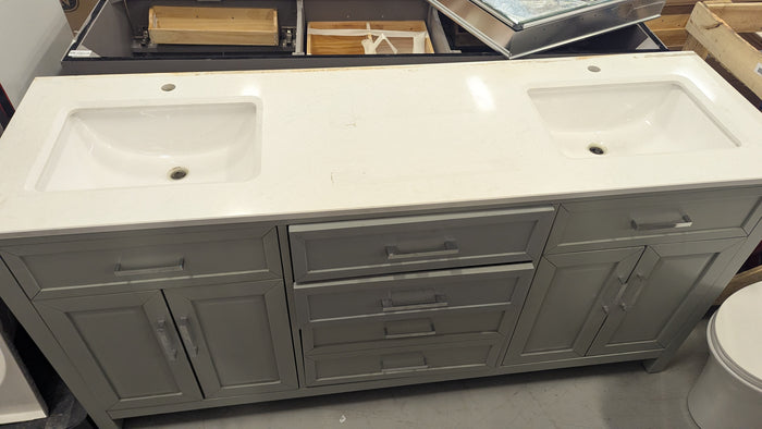 72"W Grey Vanity W/ Quartz Countertop