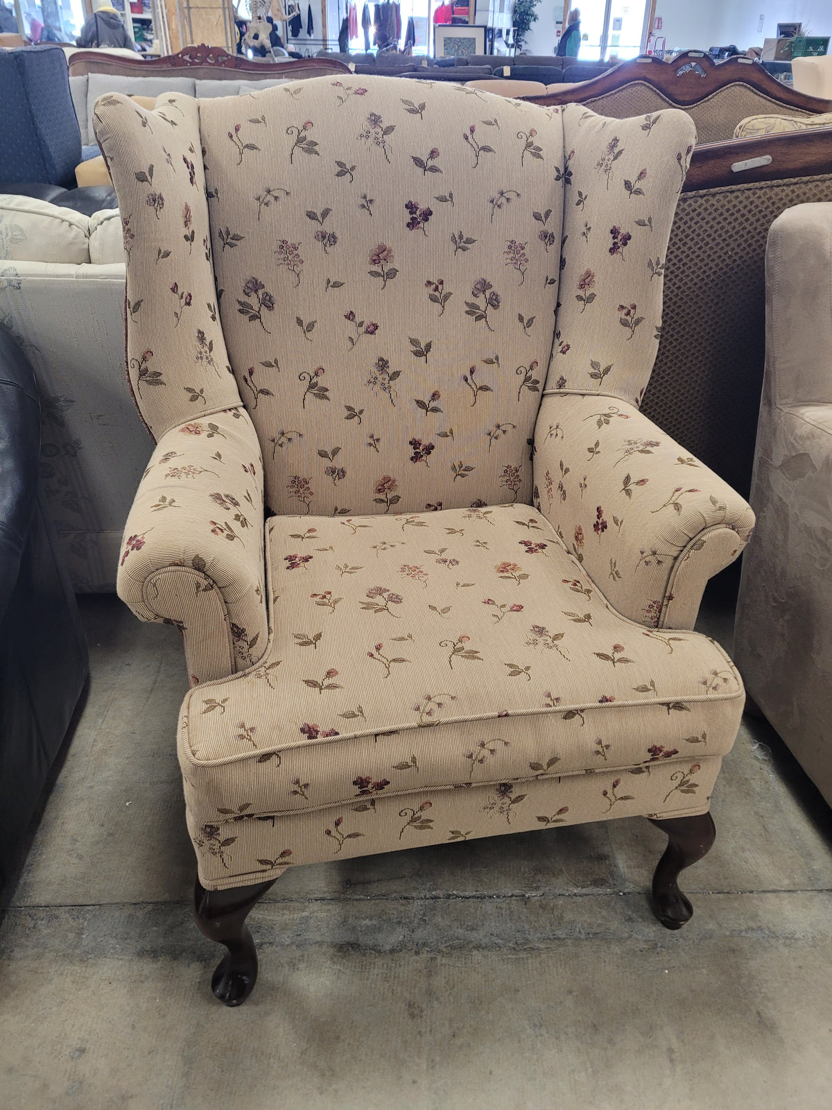 Light Tan Floral Wingback Chair
