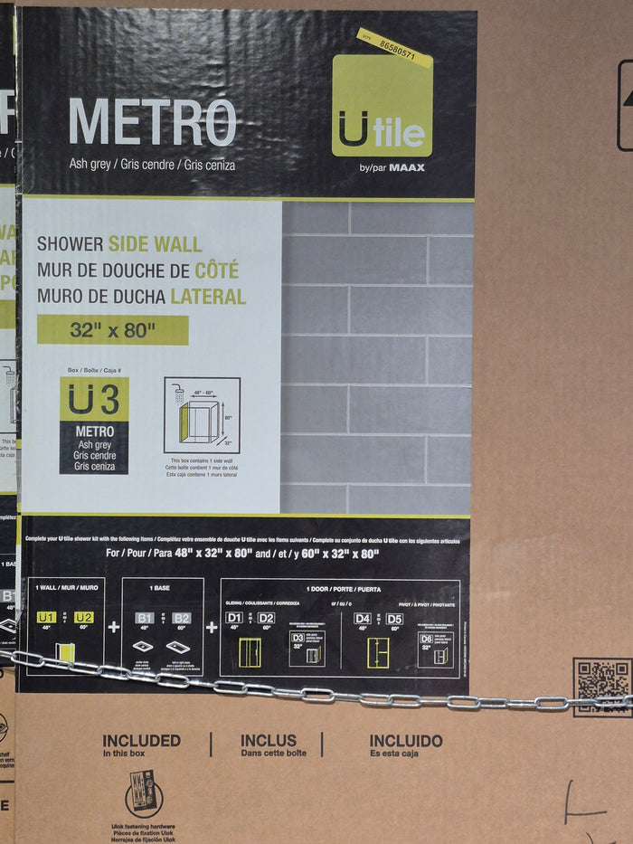 Utile 32 in. L x 80 in. H Single Side Shower Wall Panel in Metro Ash Grey