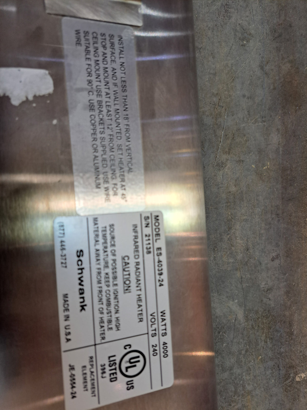 Schwank  4000W Electric IR Indoor/Outdoor Patio Heater-39" Length