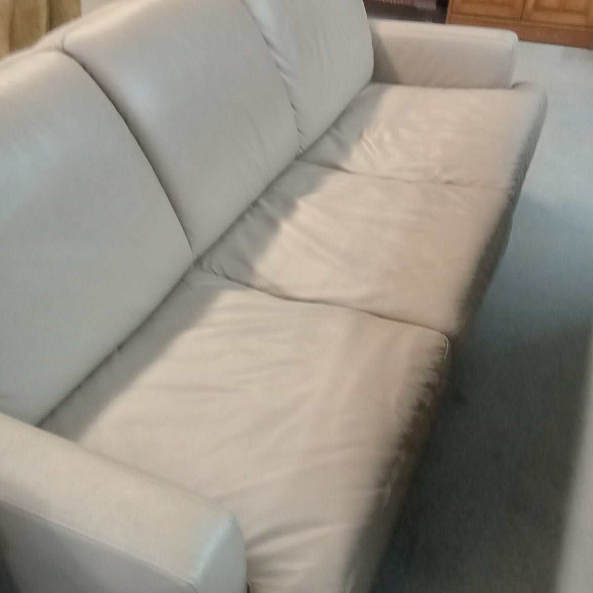 80"W 3-Seat Sofa in Beige Leather