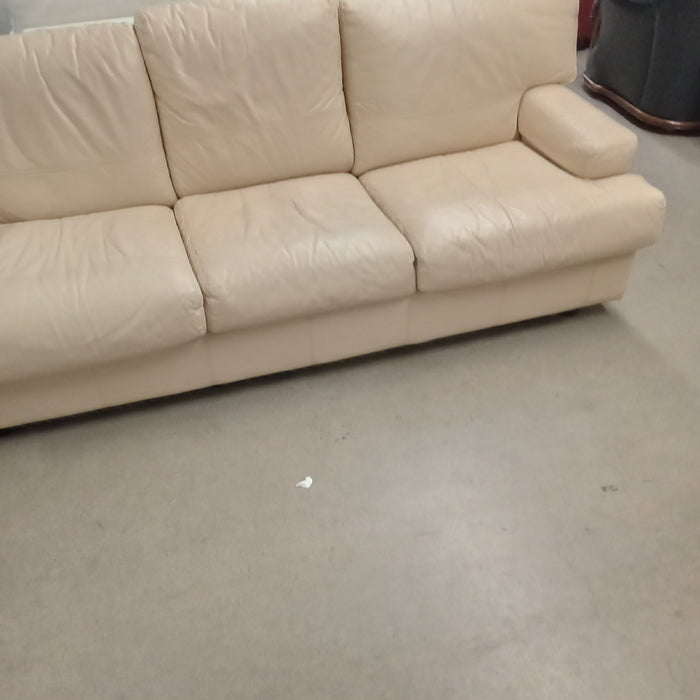 80"W 3-Seat Cream Leather Sofa
