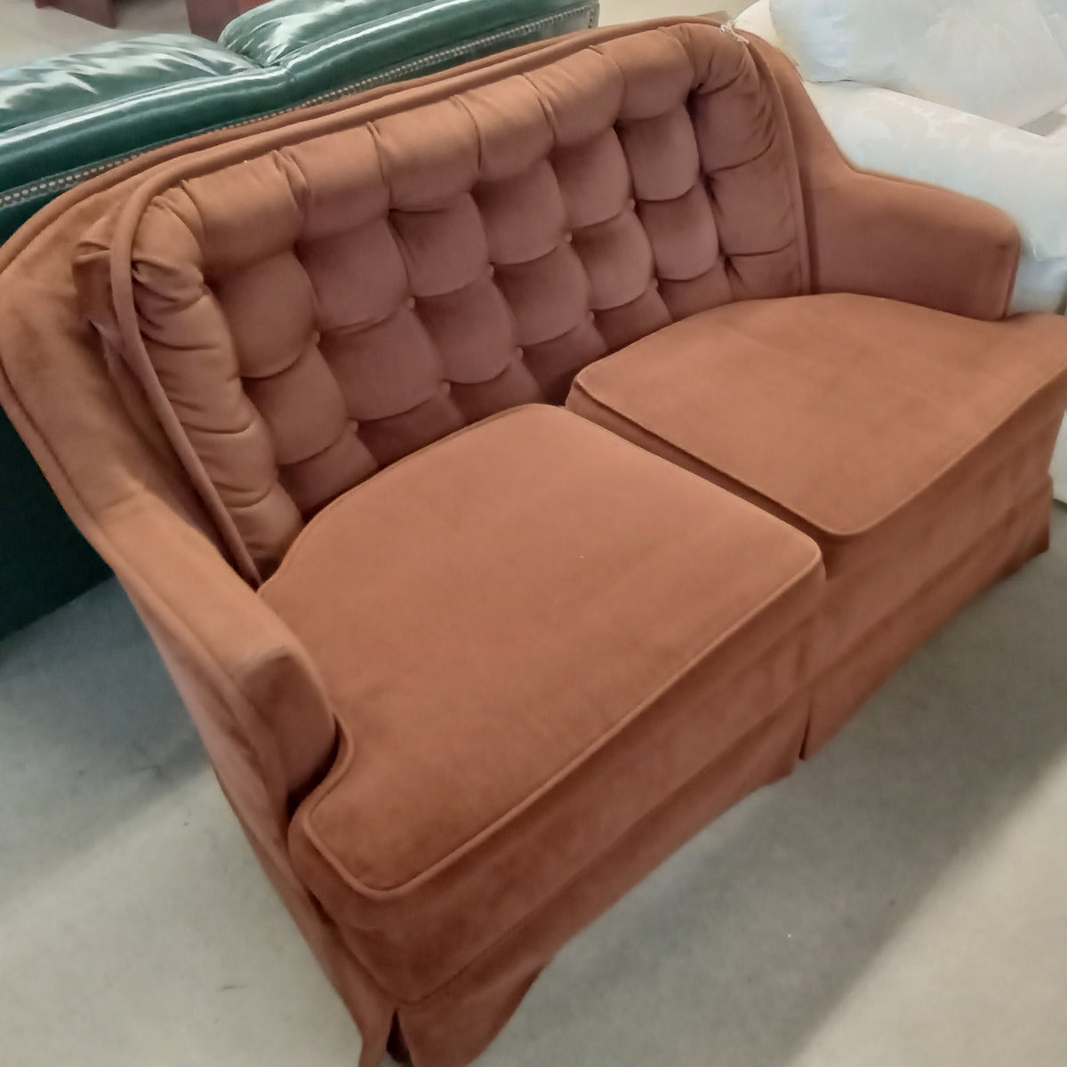 57"W Love Seat in Brown Fabric
