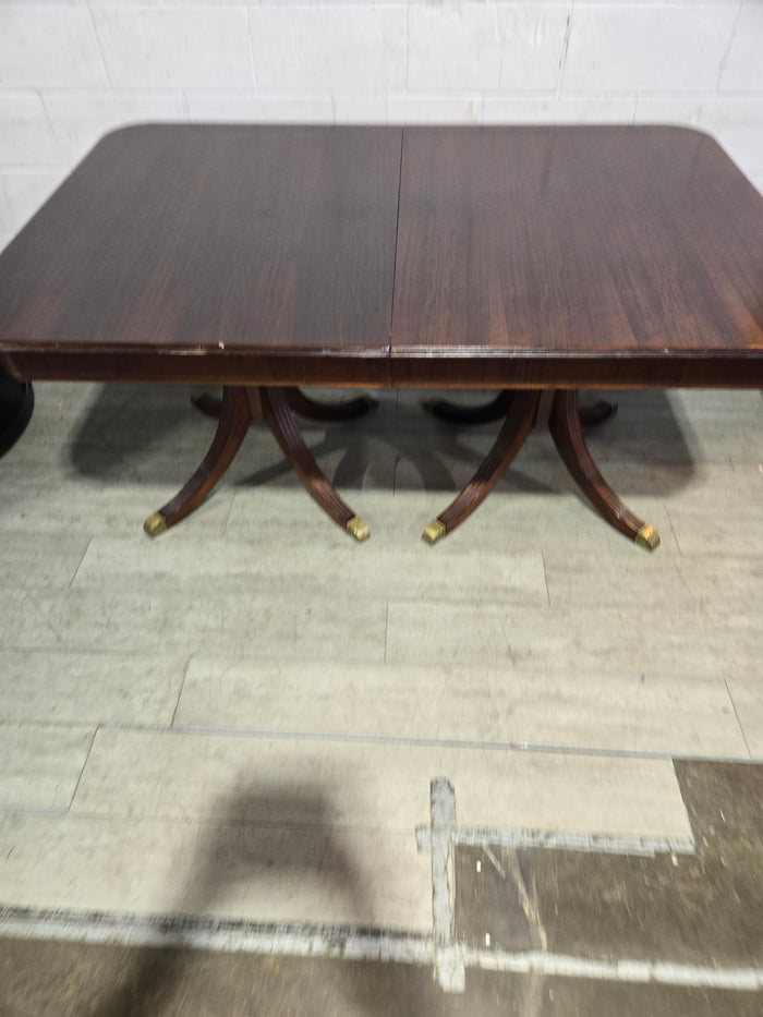Dark-Wood Dining Table With Pedestal Legs