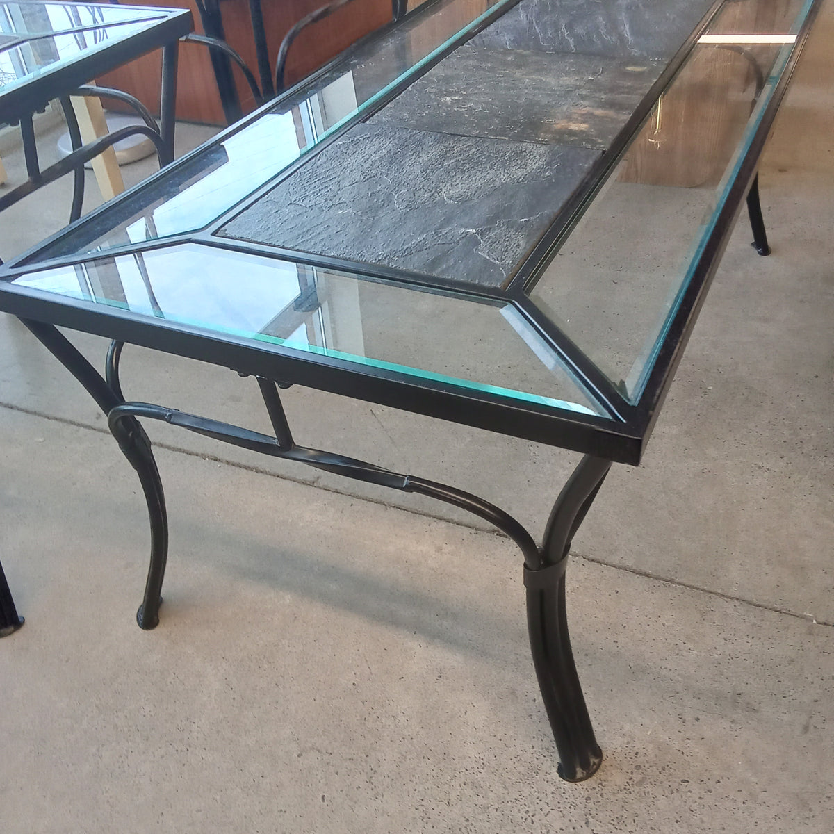 48"W Metal, Glass and Tile Coffee Table