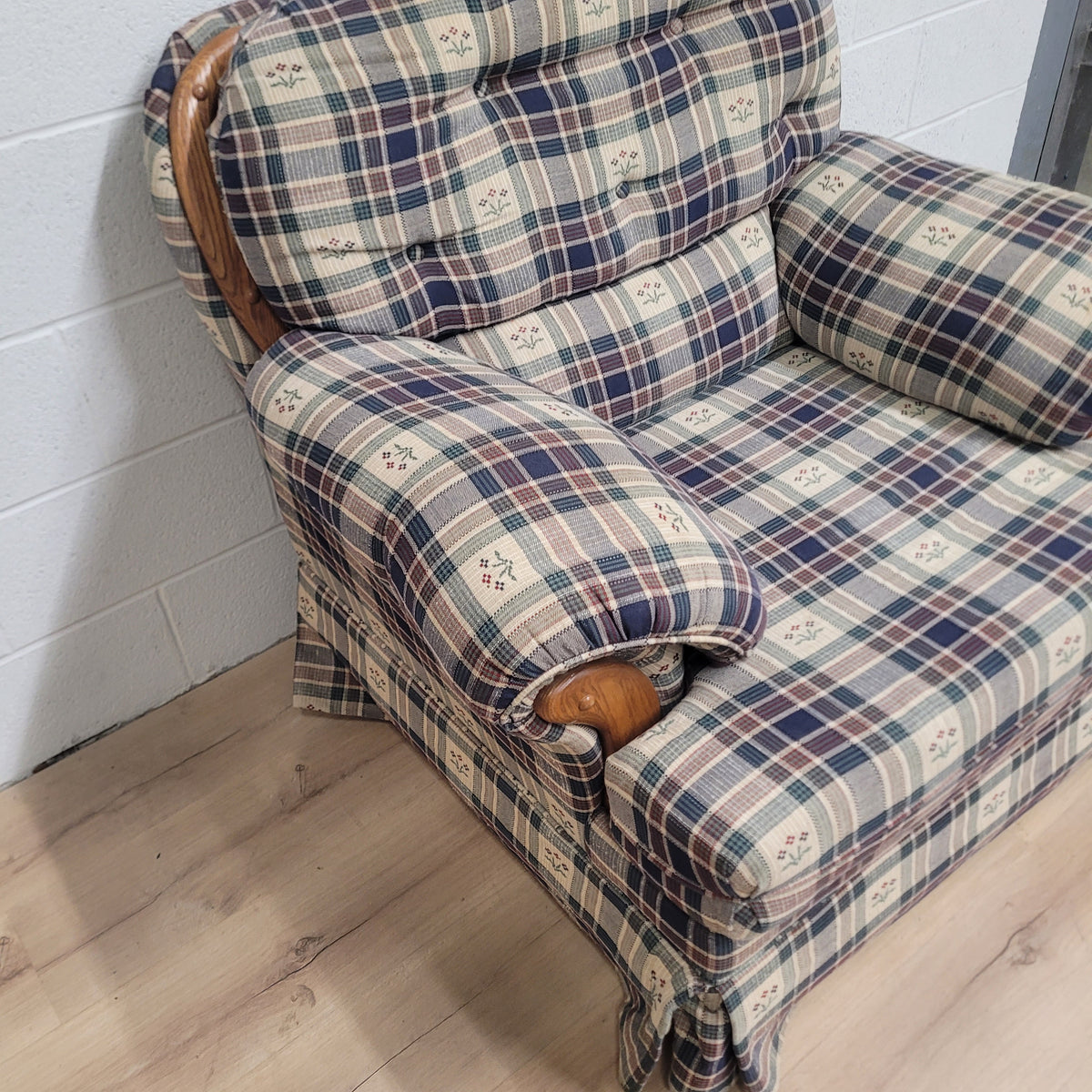 41"W Plush Armchair with wood accents