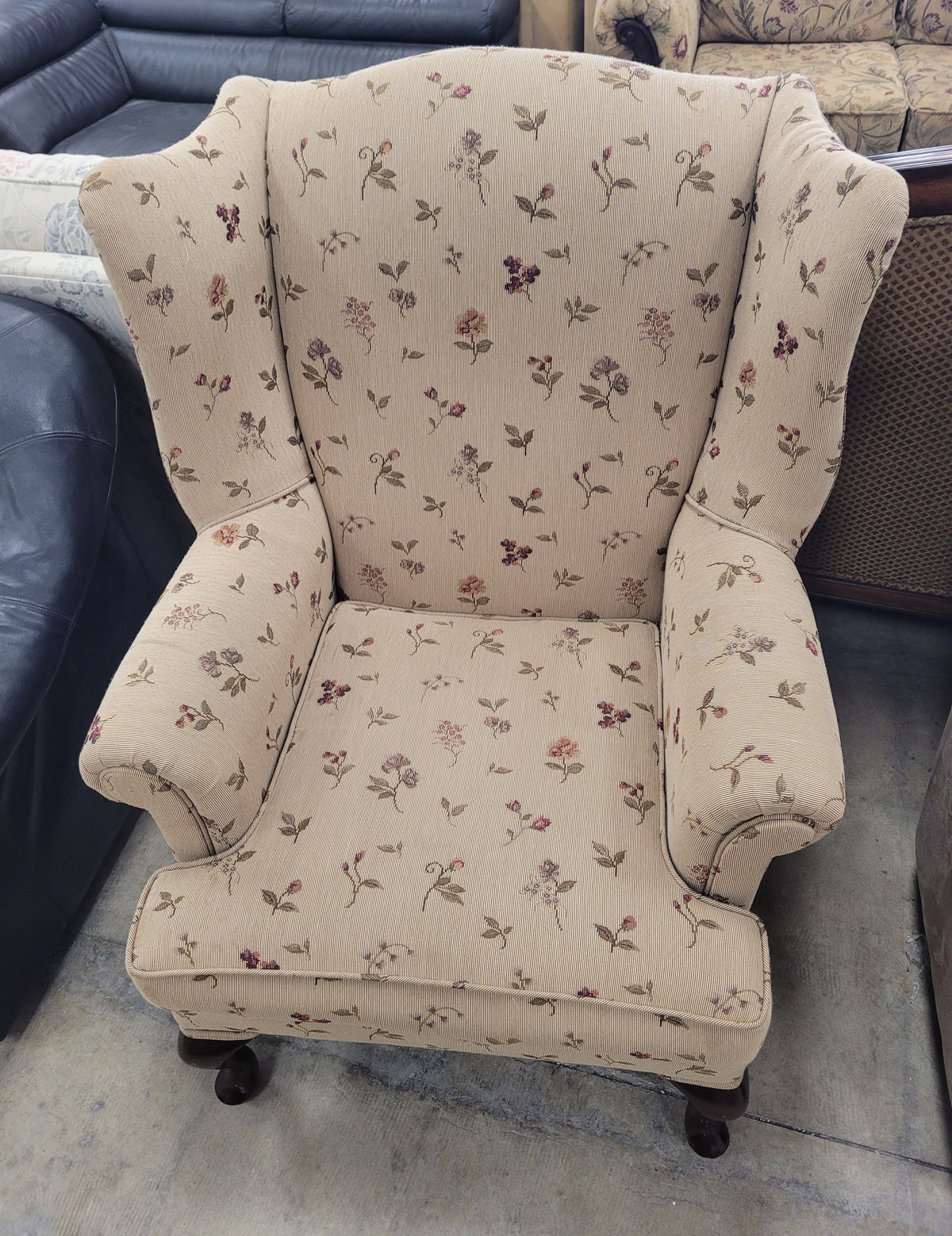 Light Tan Floral Wingback Chair