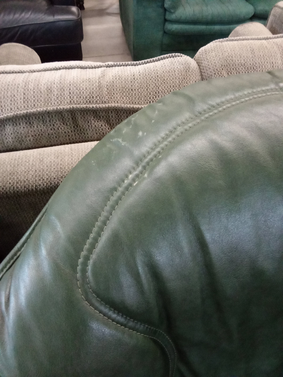 37"W Armchair in Green Faux Leather