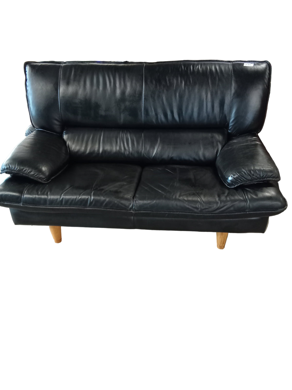 62"W Black Leather 2-Seater Couch