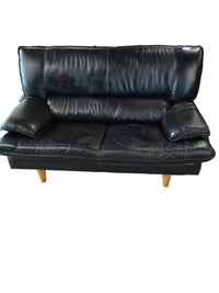 62"W Black Leather 2-Seater Couch