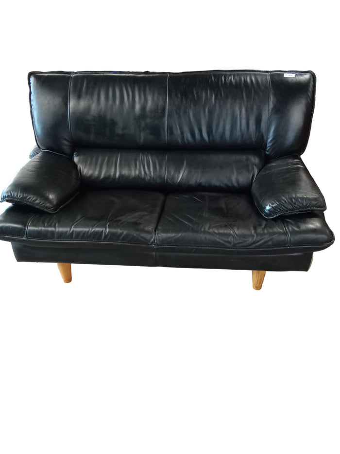 62"W Black Leather 2-Seater Couch