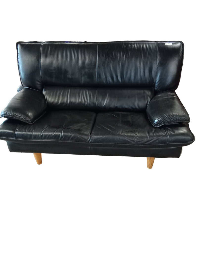 62"W Black Leather 2-Seater Couch