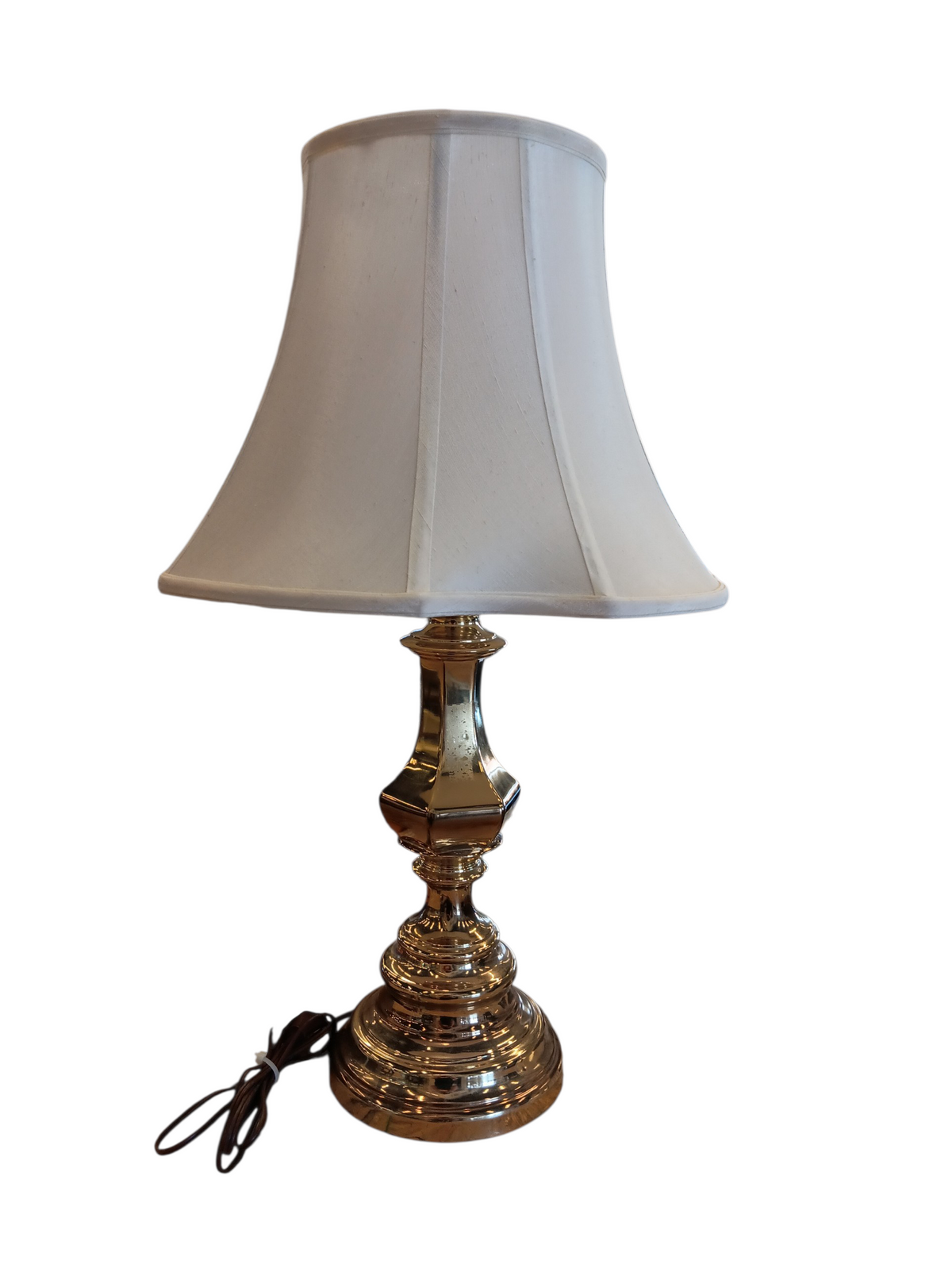 Vintage Stiffel Brass Base Table Lamp with  Ivory Shade