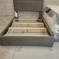 64"W Queen Sized Bed Frame in Gray Velour