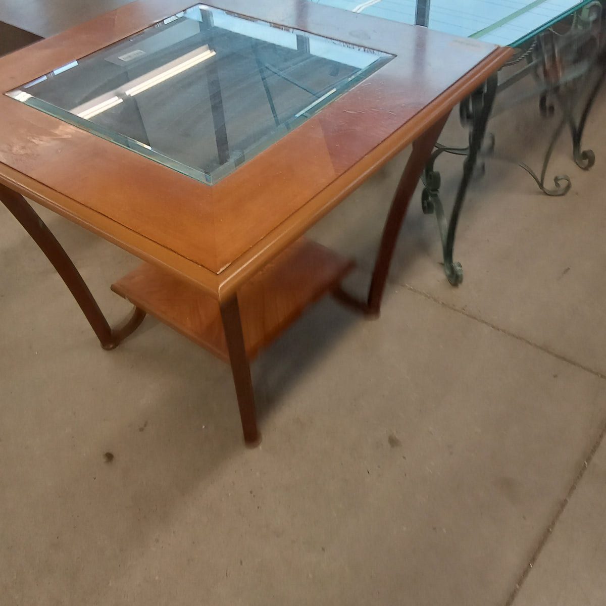 28"W Wood and Glass Side Table