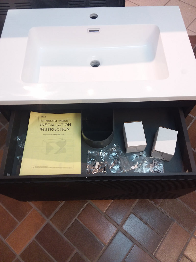 30 in White & Black Bathroom Vanity