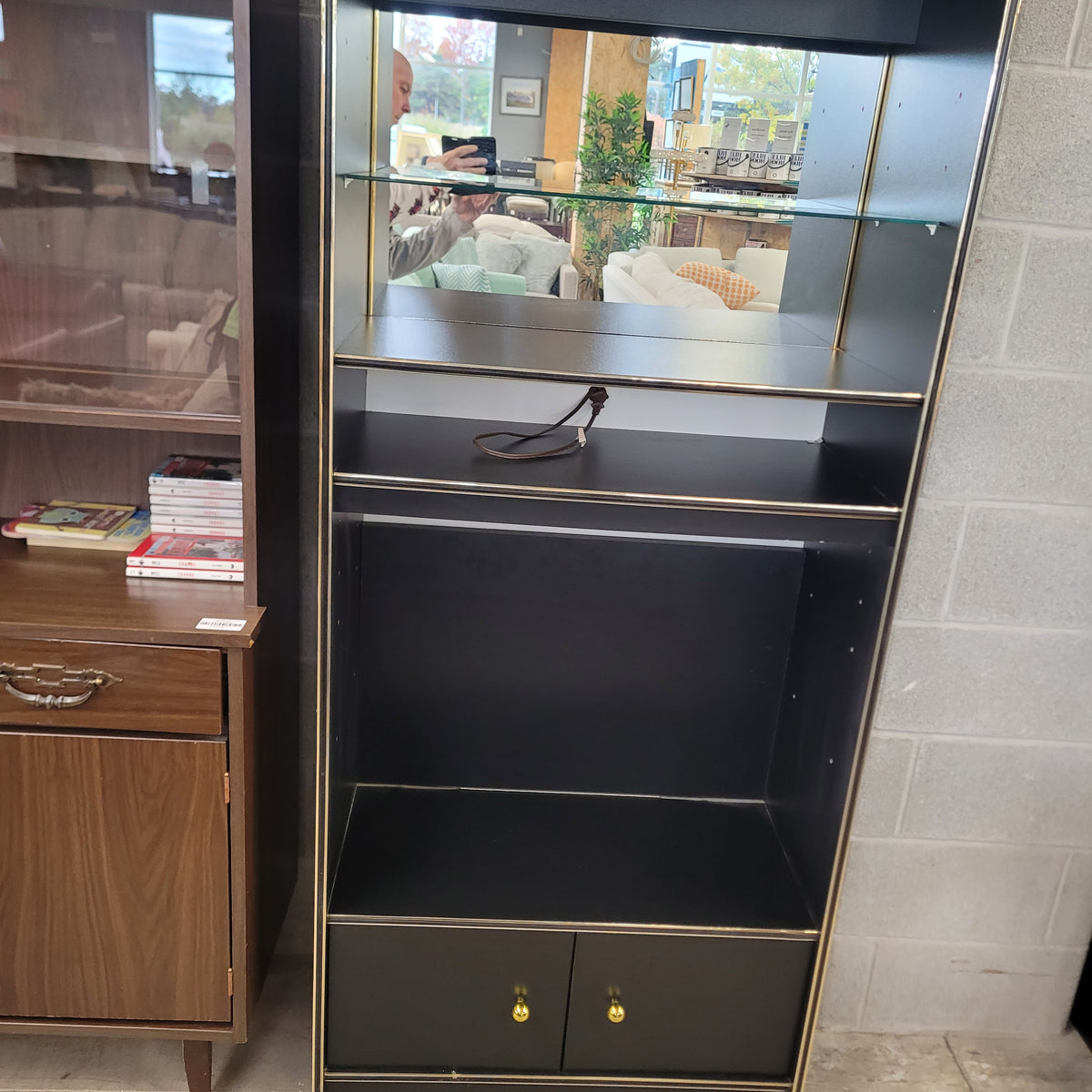 30.5"W Black with Brass Accents Book Shelf