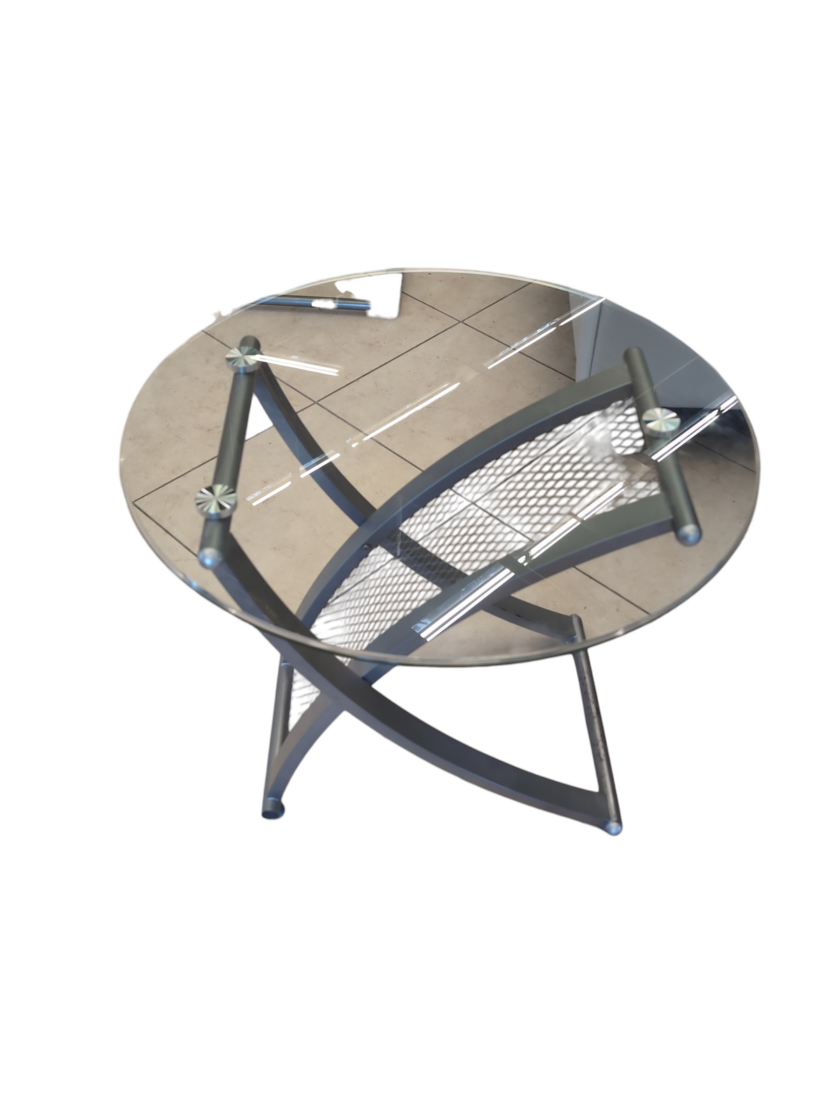 Modern Round Glass Side Table with Metal Frame