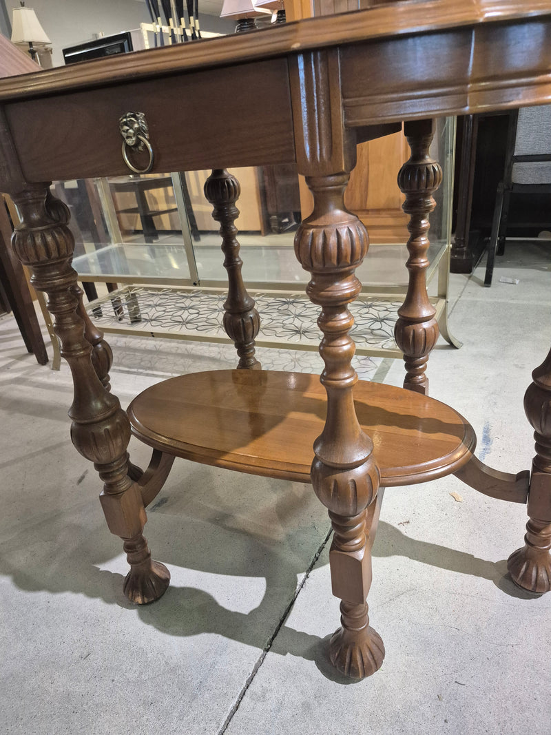 Vintage Carved Inlay Top Side End Table