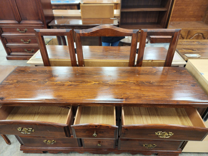 Dark Wood 9 Drawer Dresser with Mirror
