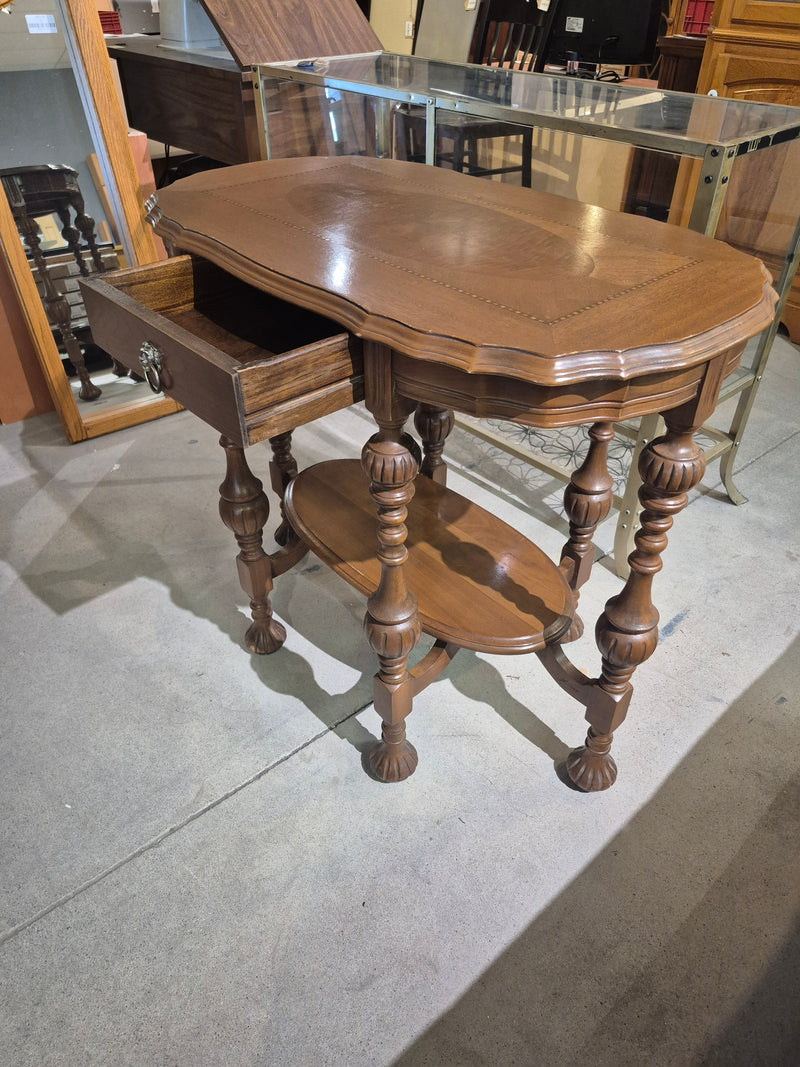 Vintage Carved Inlay Top Side End Table