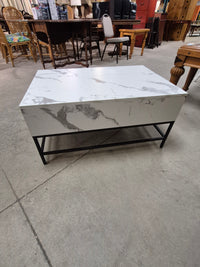 Lift Top Coffee Table w/ Hidden Storage Compartment Floating White Marble-Look