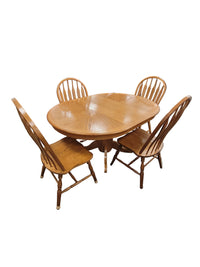 Oak Pedestal Table W/ Windsor-Style Chairs