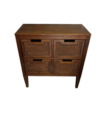 Wood & Woven Rattan 4-Drawer Accent Cabinet