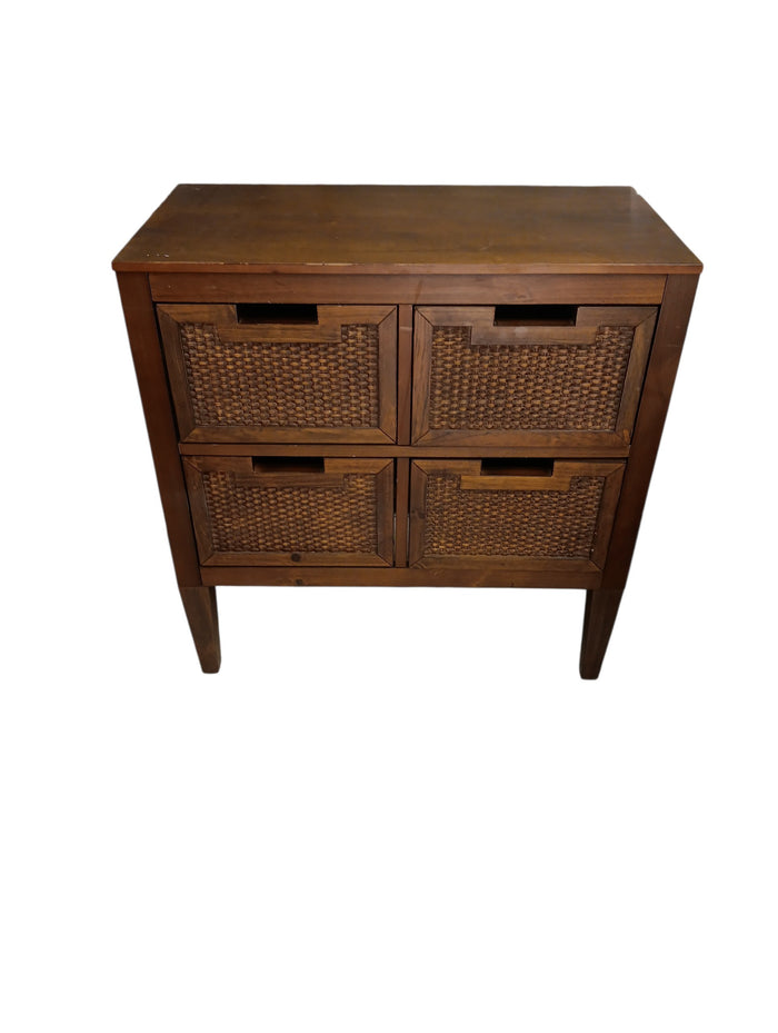 Wood & Woven Rattan 4-Drawer Accent Cabinet