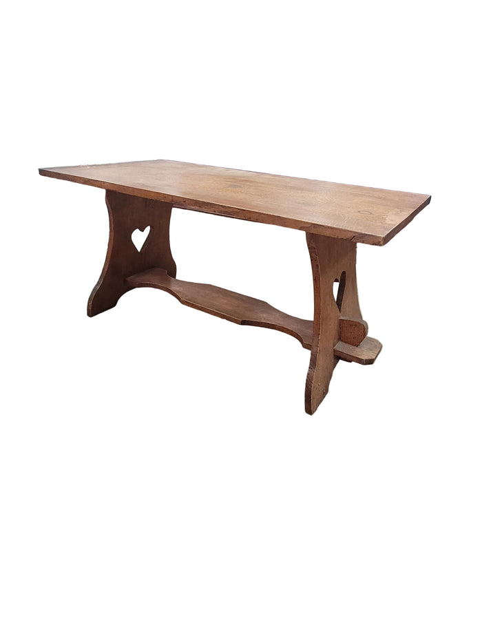 Solid Oak Trestle Table W/ Heart Cutouts