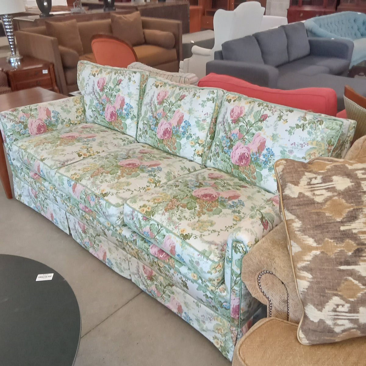 77"W Floral Design 3-Seat Sofa