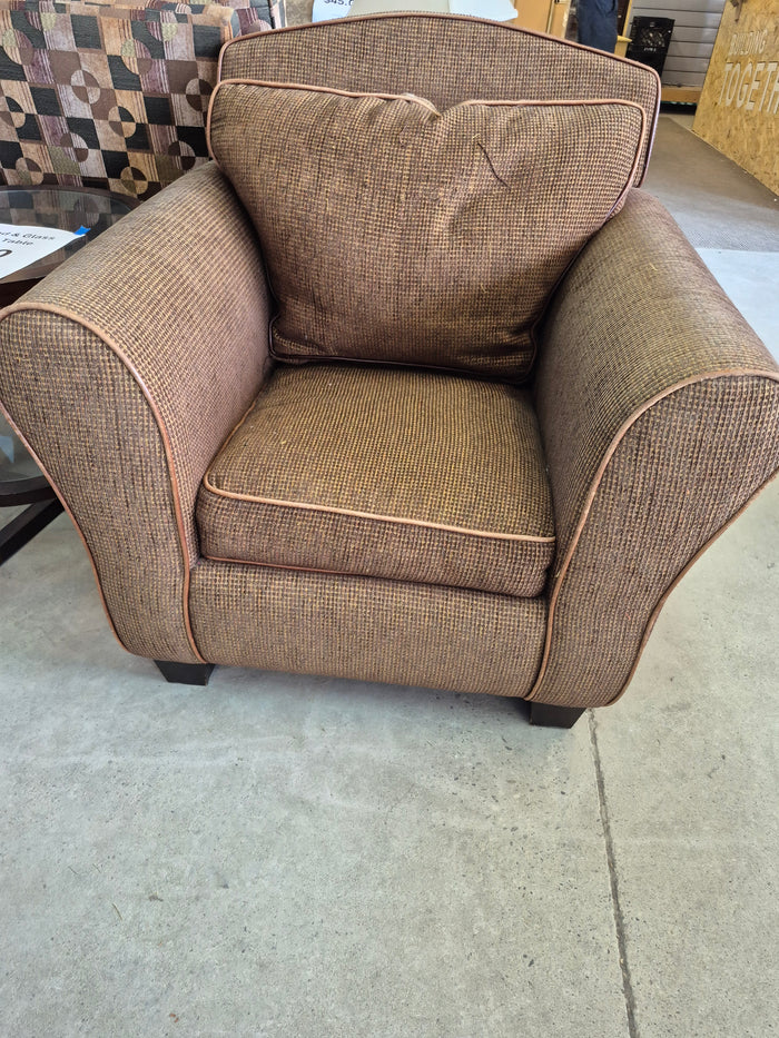 Brown Waffle Pattern Fabric Sofa Chair