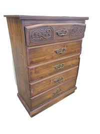 Carved Wood Tall Boy Dresser
