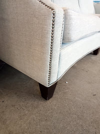 86"W Grey Fabric Sofa with Ottoman