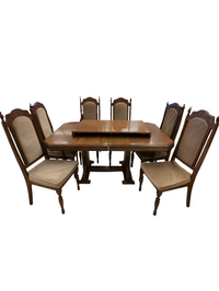 Benson Dining Set: Pedestal Table, 6 Chairs and Ext. Leaf