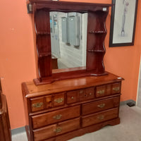 57.5"W Knotty Pine Dresser with Mirror