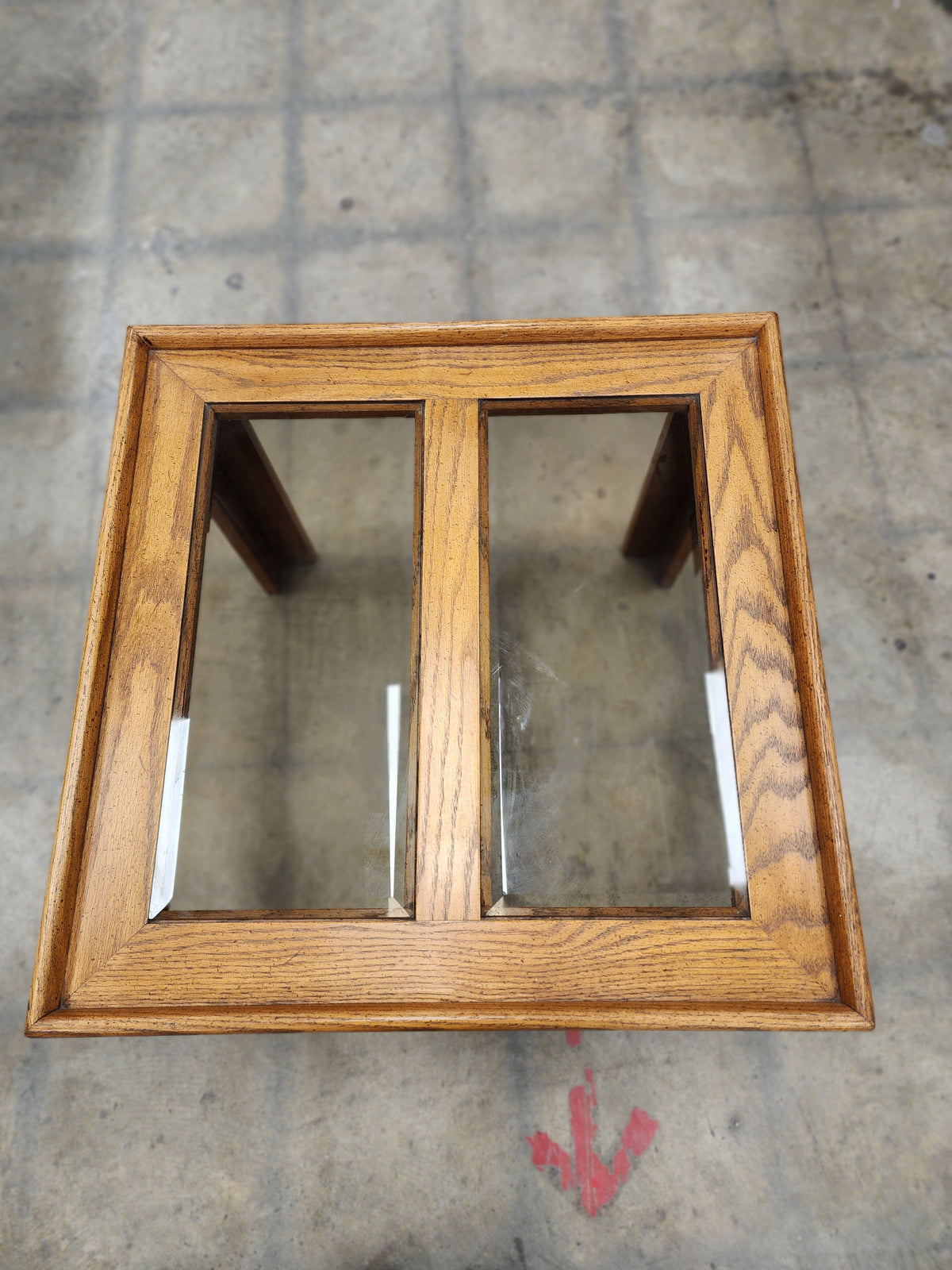 Square Wooden Side Table with Glass Inserts
