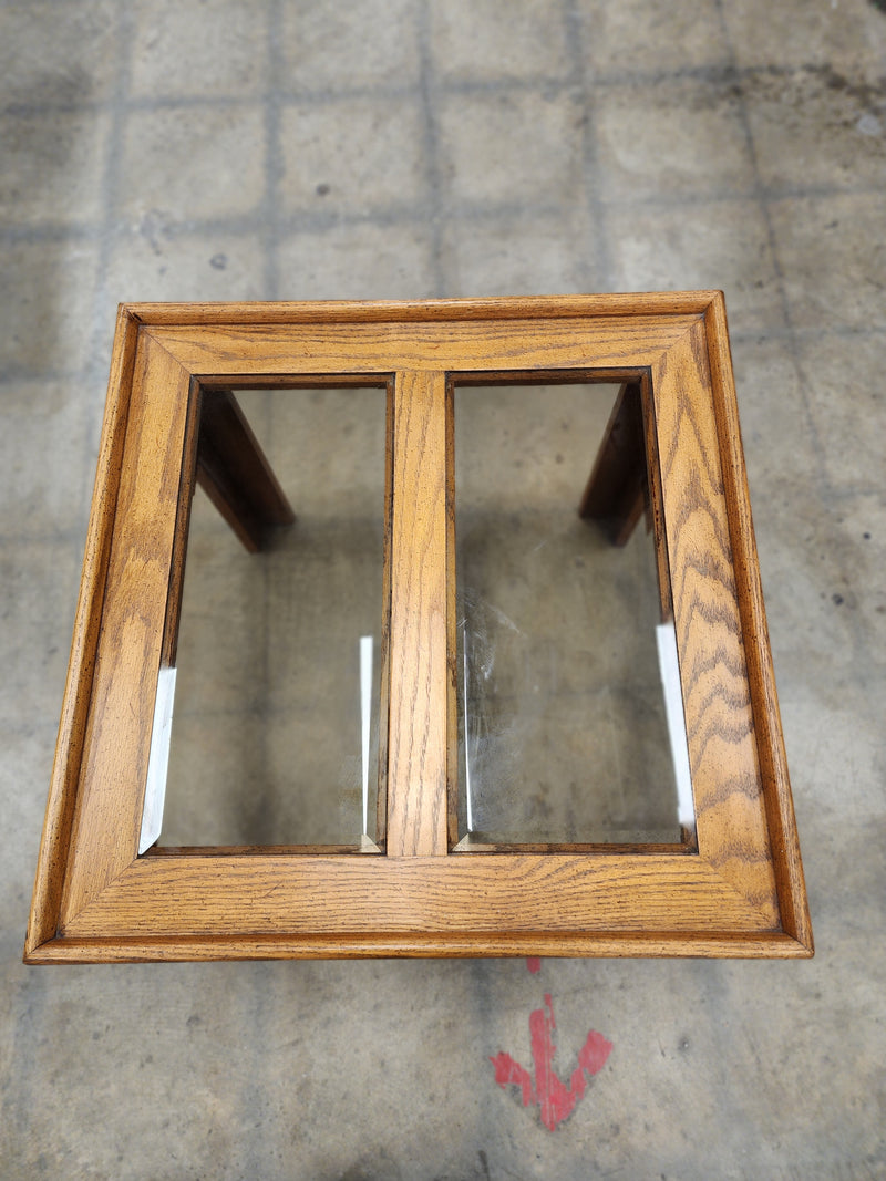 Square Wooden Side Table with Glass Inserts