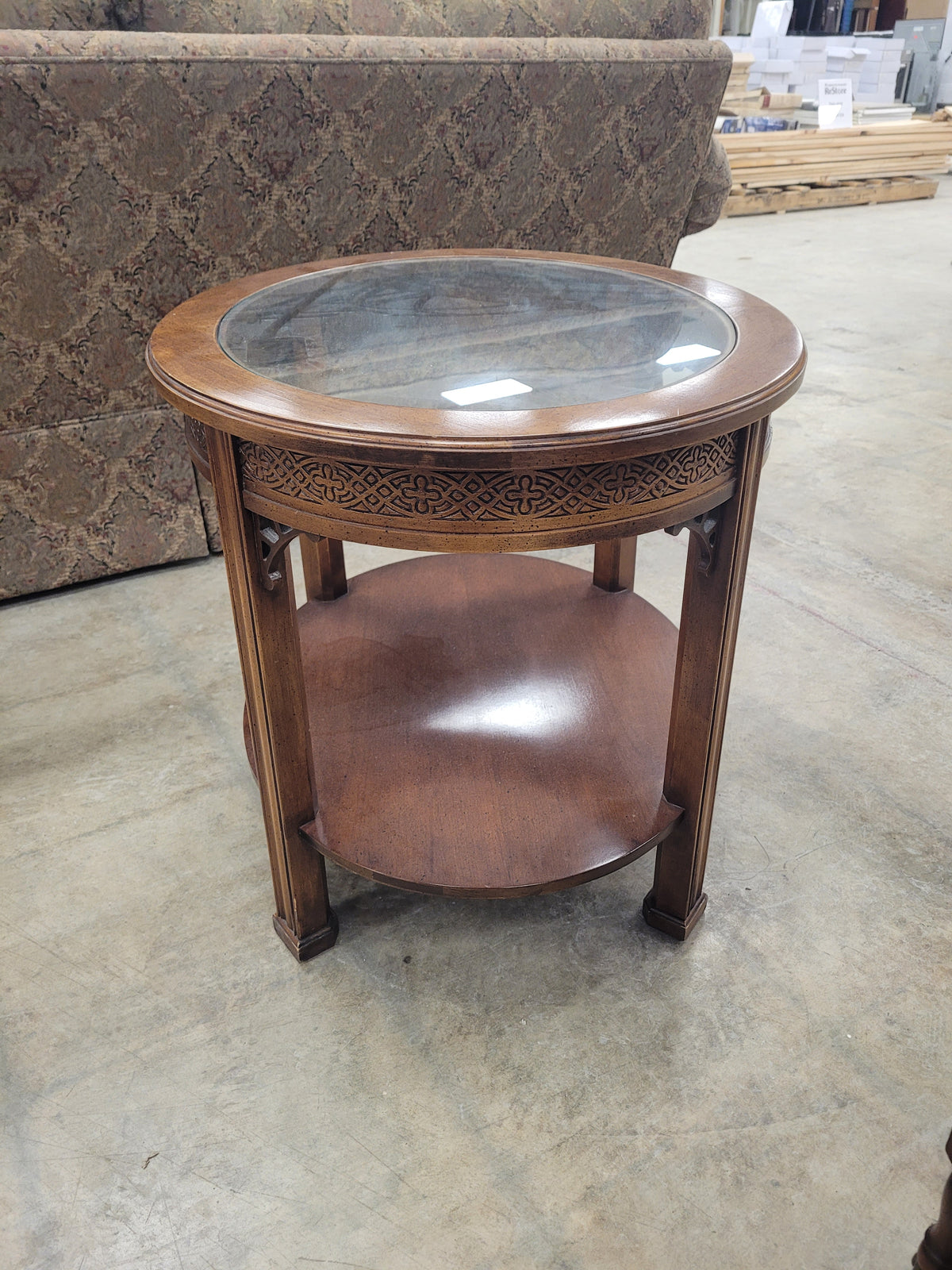 Oval Glass Top Wooden End Table