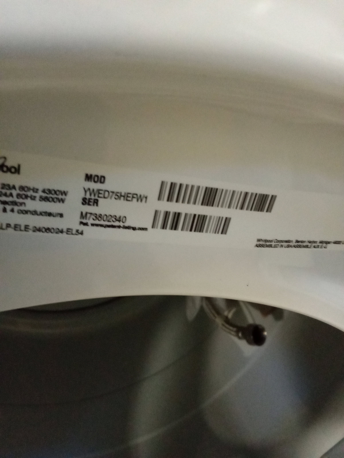 27"W Front Load Dryer in White