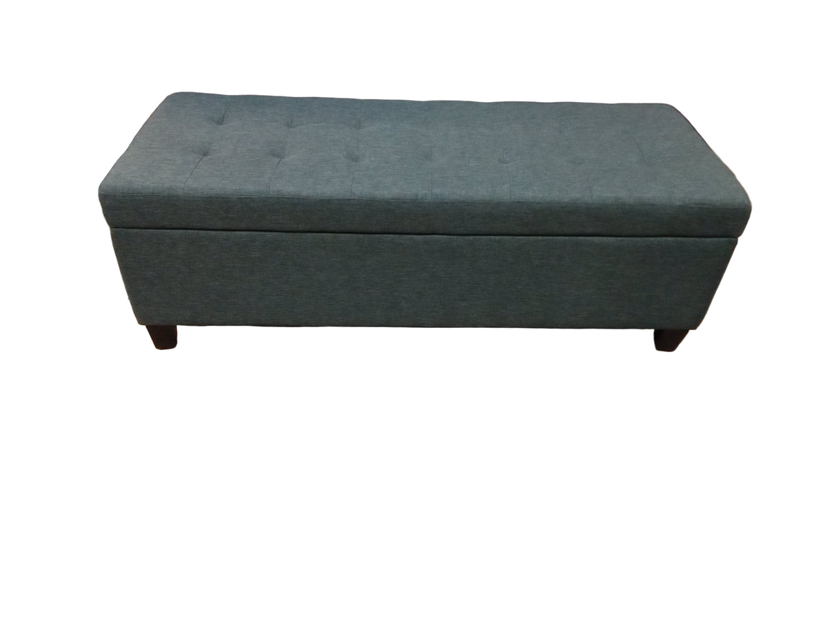 Grey Tufted Linen Storage Ottoman Bench