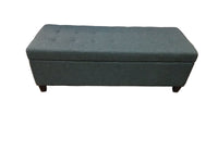 Grey Tufted Linen Storage Ottoman Bench