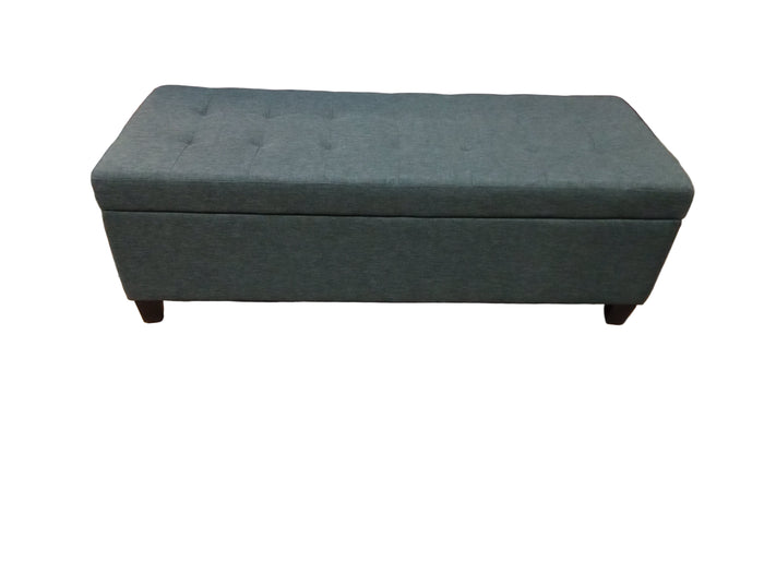 Grey Tufted Linen Storage Ottoman Bench