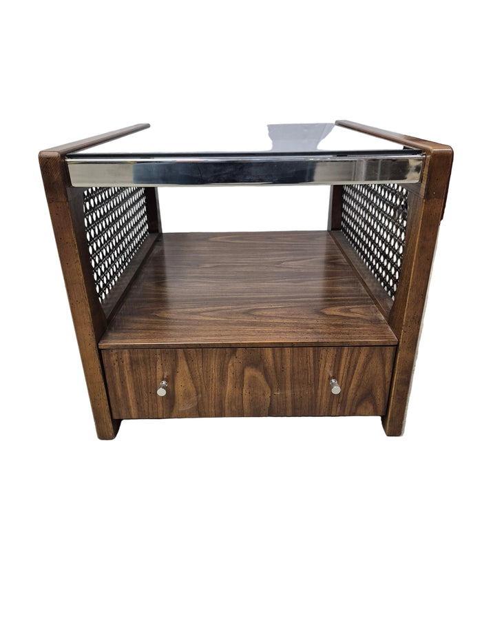 MCM End Table with Smoked Glass Top